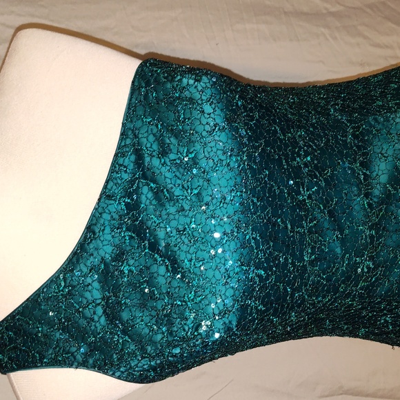 Lauren Ralph Lauren Evening 1-Shoulder Lace Glitter Dress Size 8 Green - Picture 4 of 8